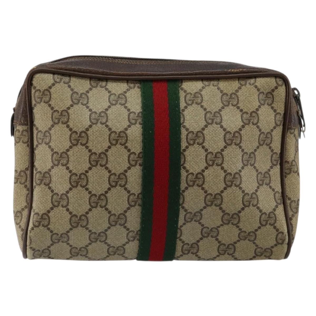 GUCCI GG Supreme Web Sherry Line Clutch Bag PVC Beige Red 75 01 012 Auth th6368