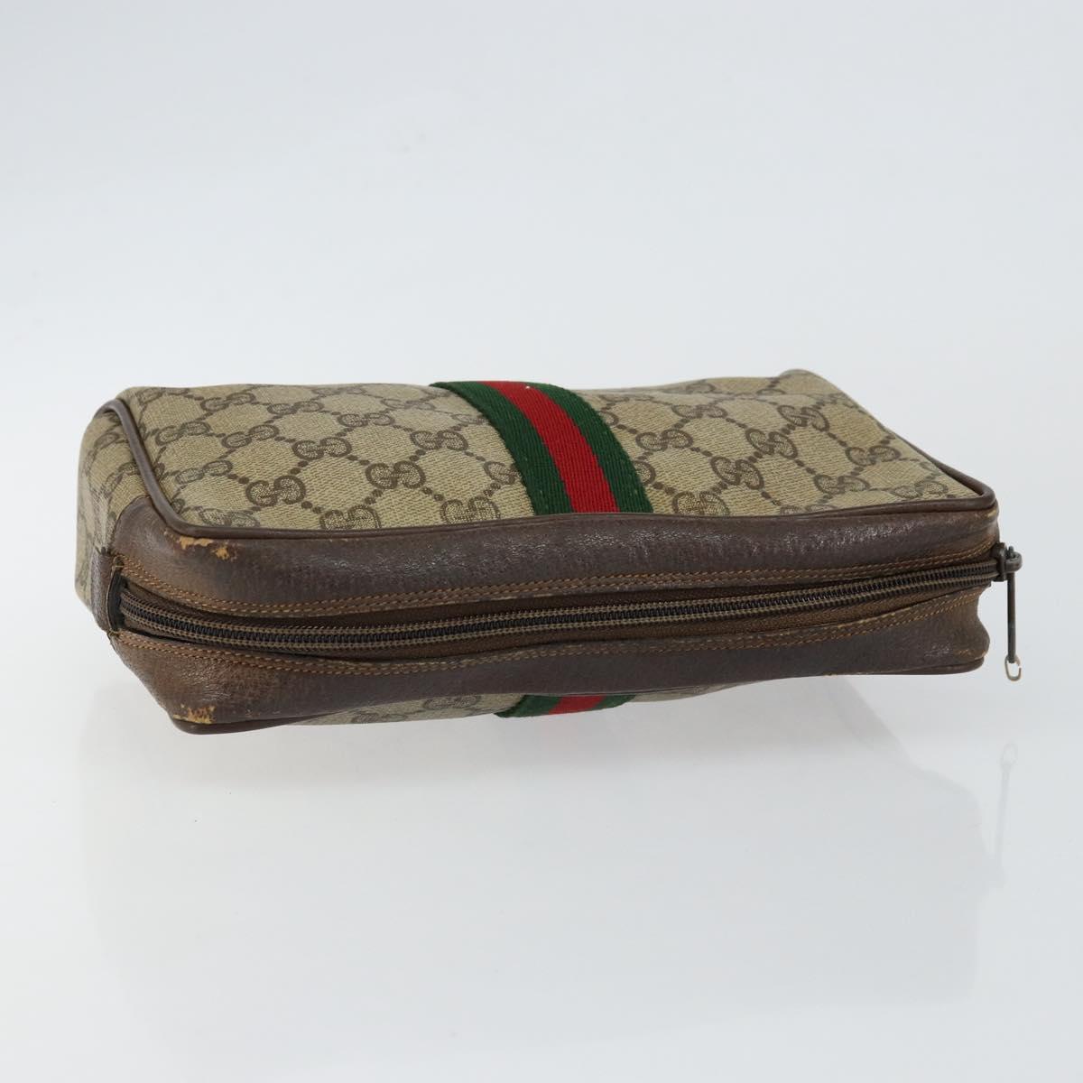 GUCCI GG Supreme Web Sherry Line Clutch Bag PVC Beige Red 75 01 012 Auth th6368