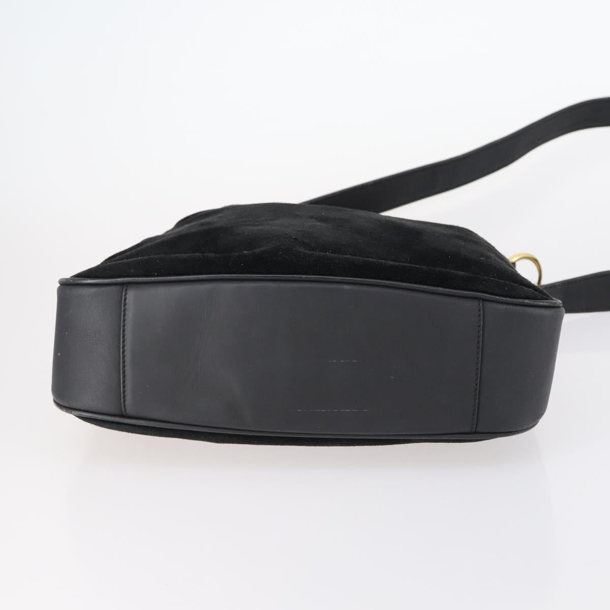 GUCCI Bamboo Hand Bag Suede Leather 2way Black Gold 001 3444 1638 Auth th6369