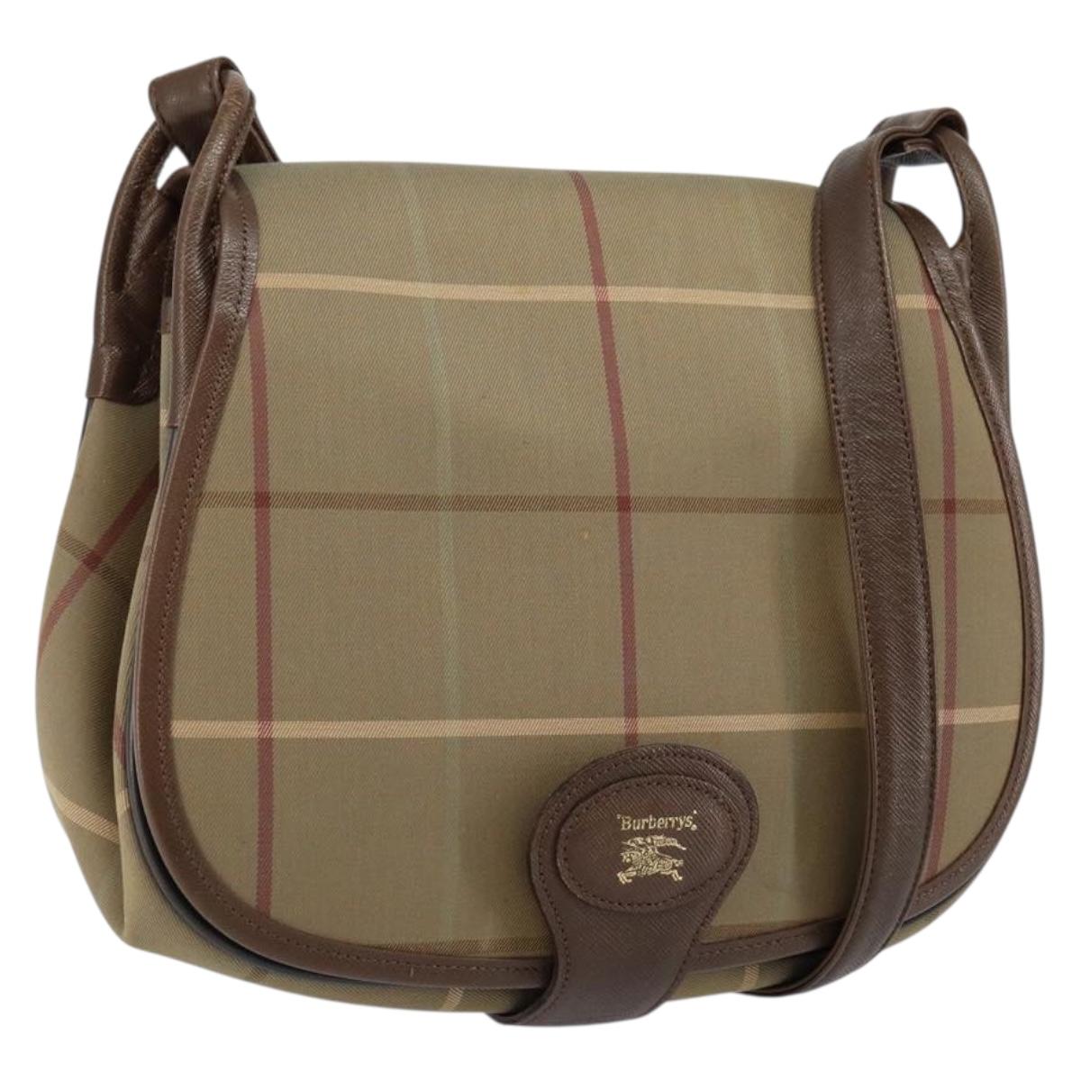 Burberrys Nova Check Shoulder Bag Canvas Beige Gold Auth th6370