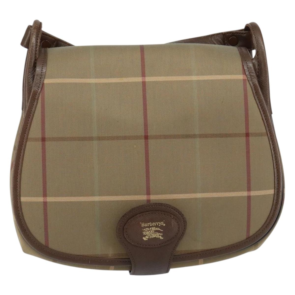 Burberrys Nova Check Shoulder Bag Canvas Beige Gold Auth th6370