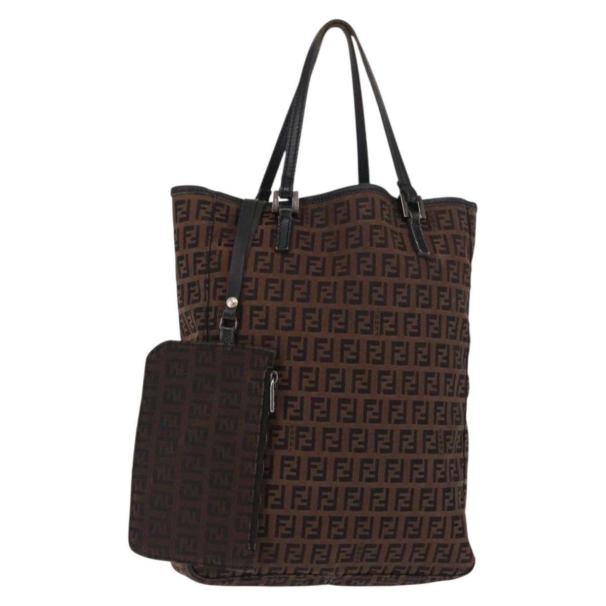 FENDI Zucchino Canvas Tote Bag Dark Brown Auth th6371
