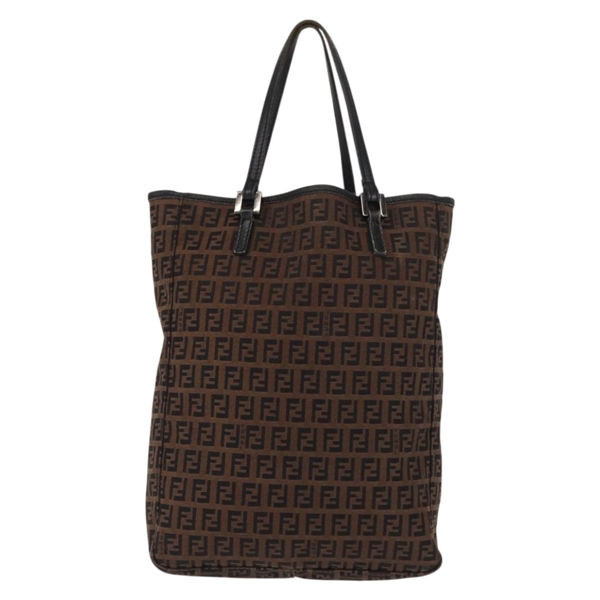 FENDI Zucchino Canvas Tote Bag Dark Brown Auth th6371