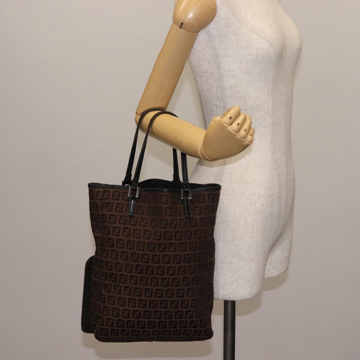 FENDI Zucchino Canvas Tote Bag Dark Brown Auth th6371