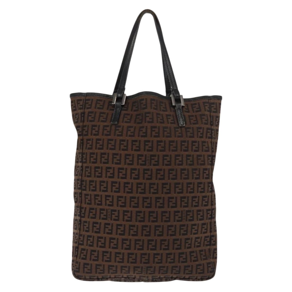 FENDI Zucchino Canvas Tote Bag Dark Brown Auth th6371