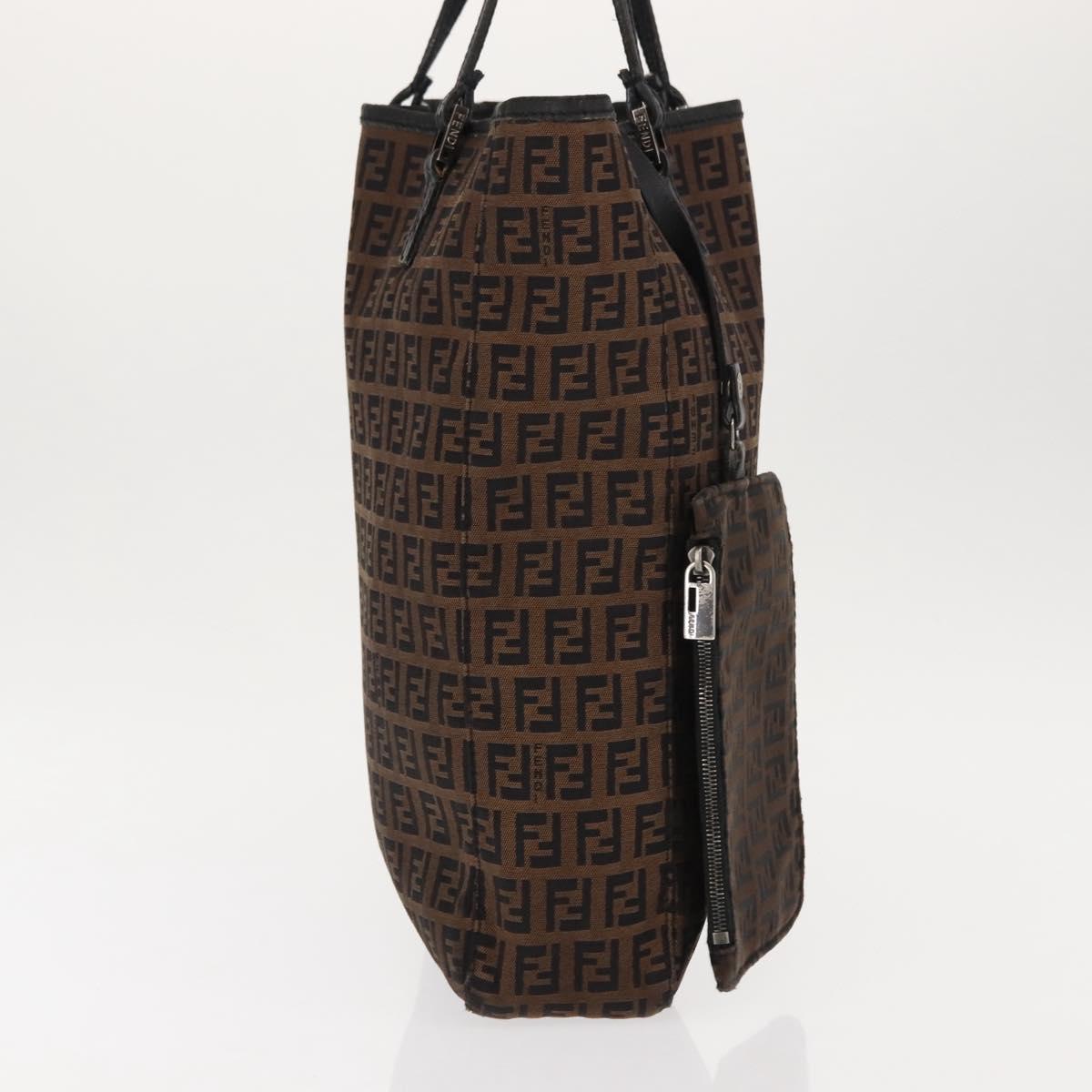 FENDI Zucchino Canvas Tote Bag Dark Brown Auth th6371