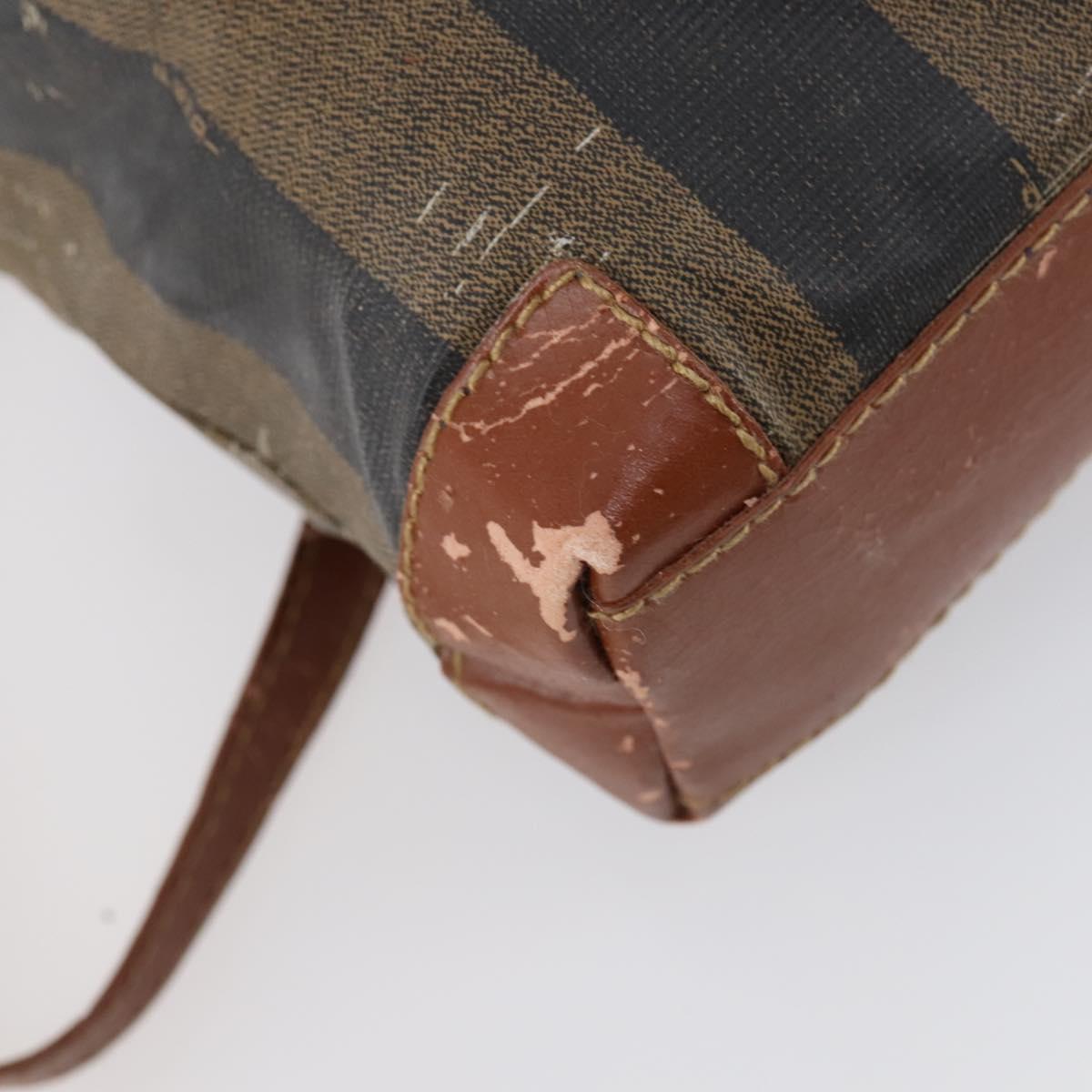 FENDI Pecan Canvas Hand Bag PVC 2way Black Brown Auth th6378