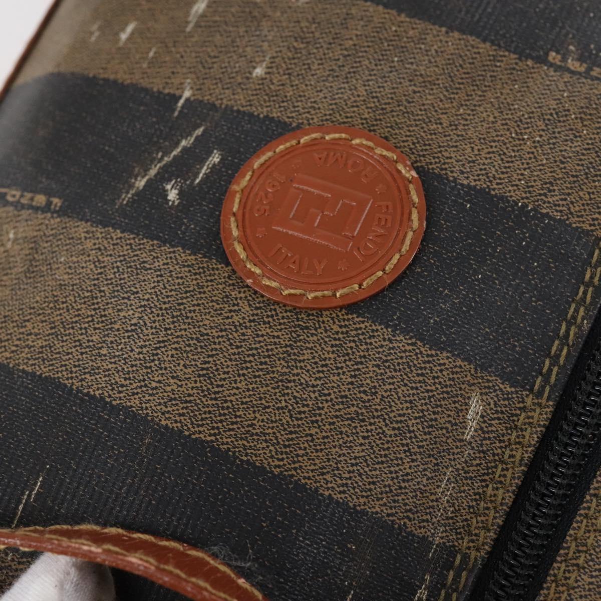 FENDI Pecan Canvas Hand Bag PVC 2way Black Brown Auth th6378