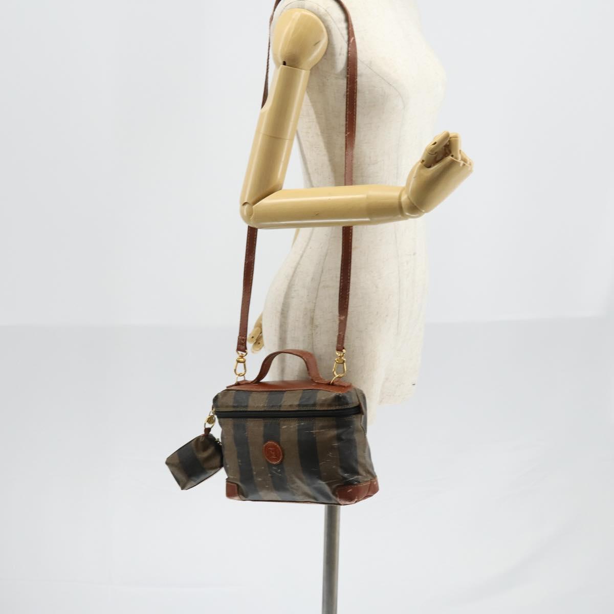 FENDI Pecan Canvas Hand Bag PVC 2way Black Brown Auth th6378