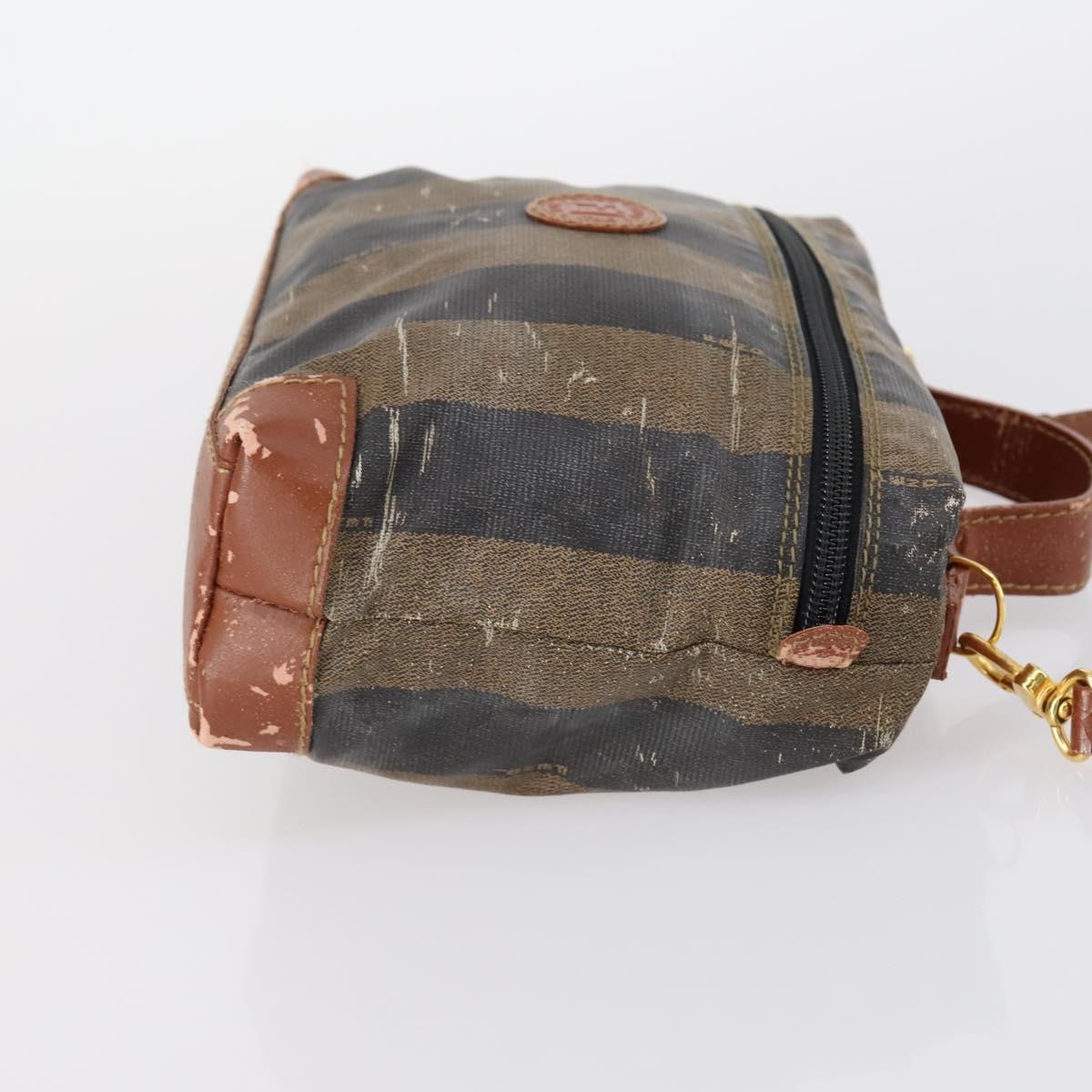 FENDI Pecan Canvas Hand Bag PVC 2way Black Brown Auth th6378