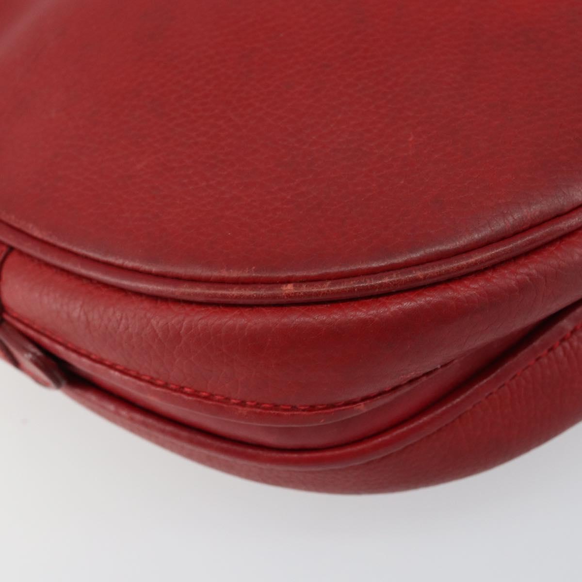 GUCCI Shoulder Bag Leather Red Gold Auth th6379