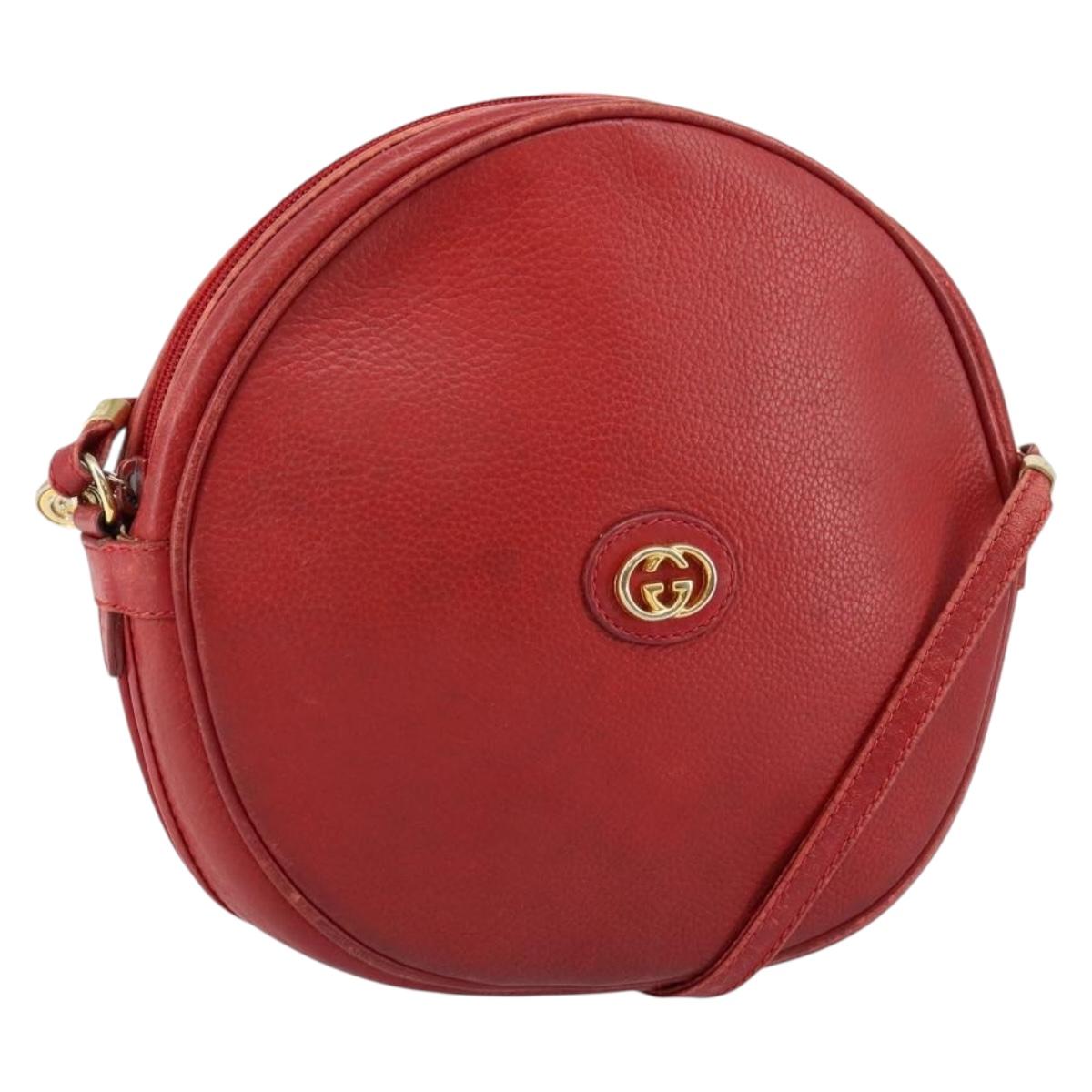 GUCCI Shoulder Bag Leather Red Gold Auth th6379