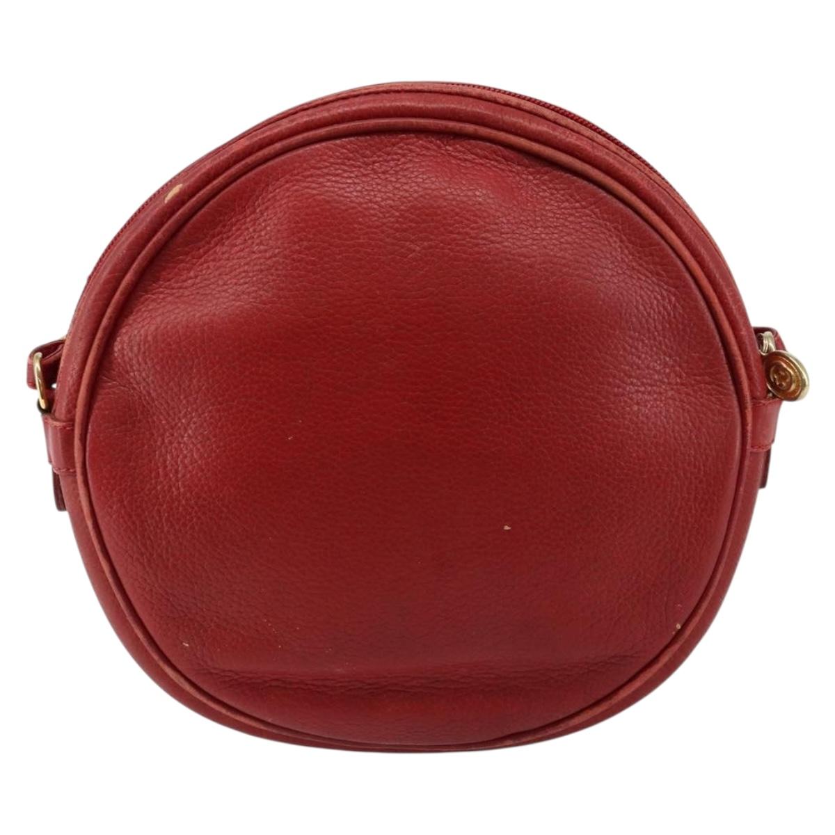 GUCCI Shoulder Bag Leather Red Gold Auth th6379