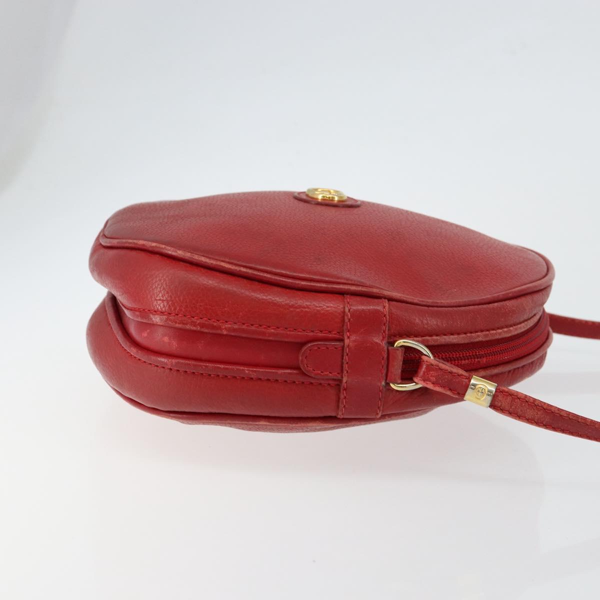 GUCCI Shoulder Bag Leather Red Gold Auth th6379