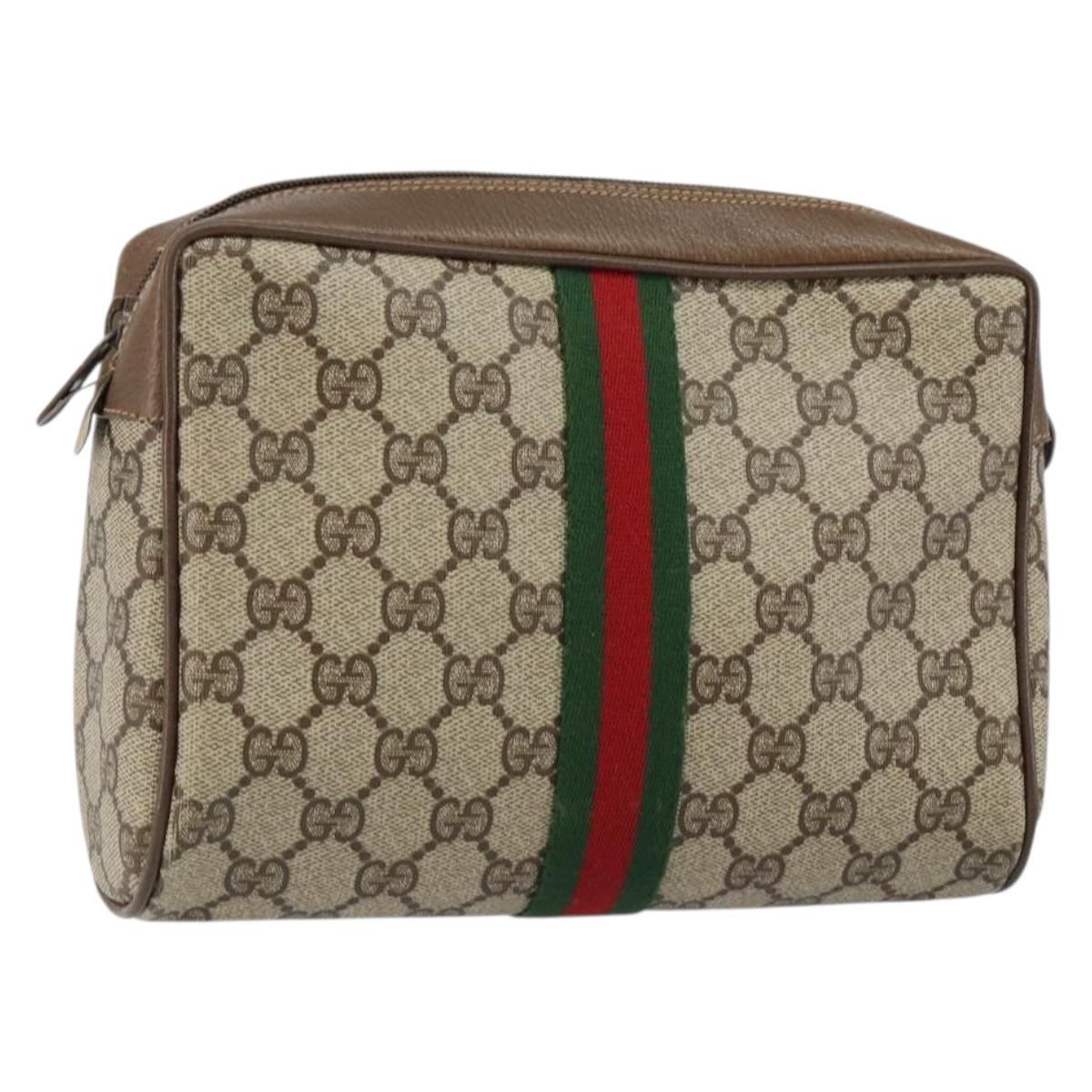 GUCCI GG Supreme Web Sherry Line Clutch Bag PVC Beige Red 89 01 012 Auth th6382