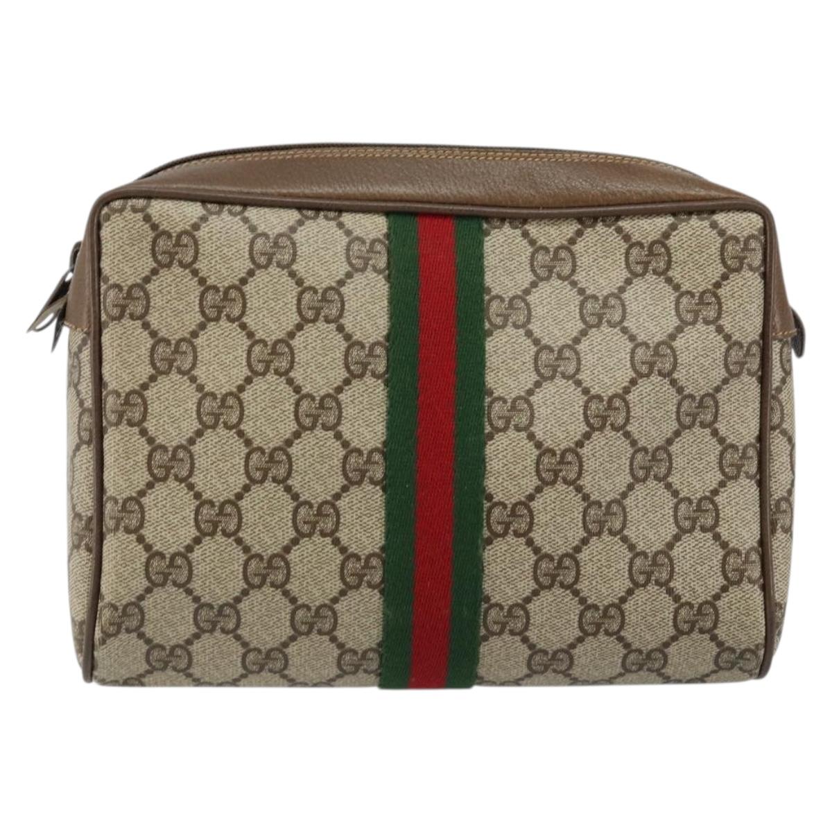 GUCCI GG Supreme Web Sherry Line Clutch Bag PVC Beige Red 89 01 012 Auth th6382