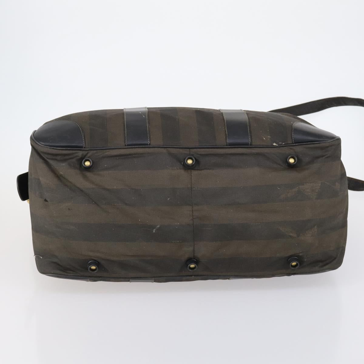 FENDI Pecan Canvas Boston Bag PVC 2way Black Brown gold Auth th6392