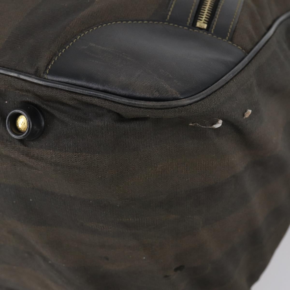 FENDI Pecan Canvas Boston Bag PVC 2way Black Brown gold Auth th6392