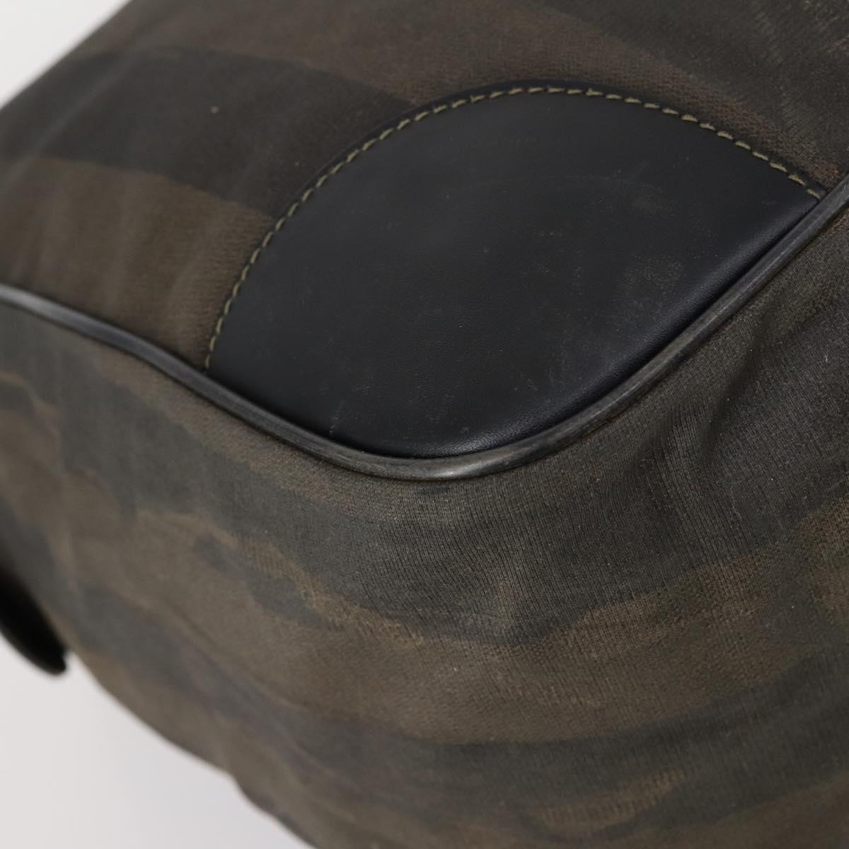 FENDI Pecan Canvas Boston Bag PVC 2way Black Brown gold Auth th6392