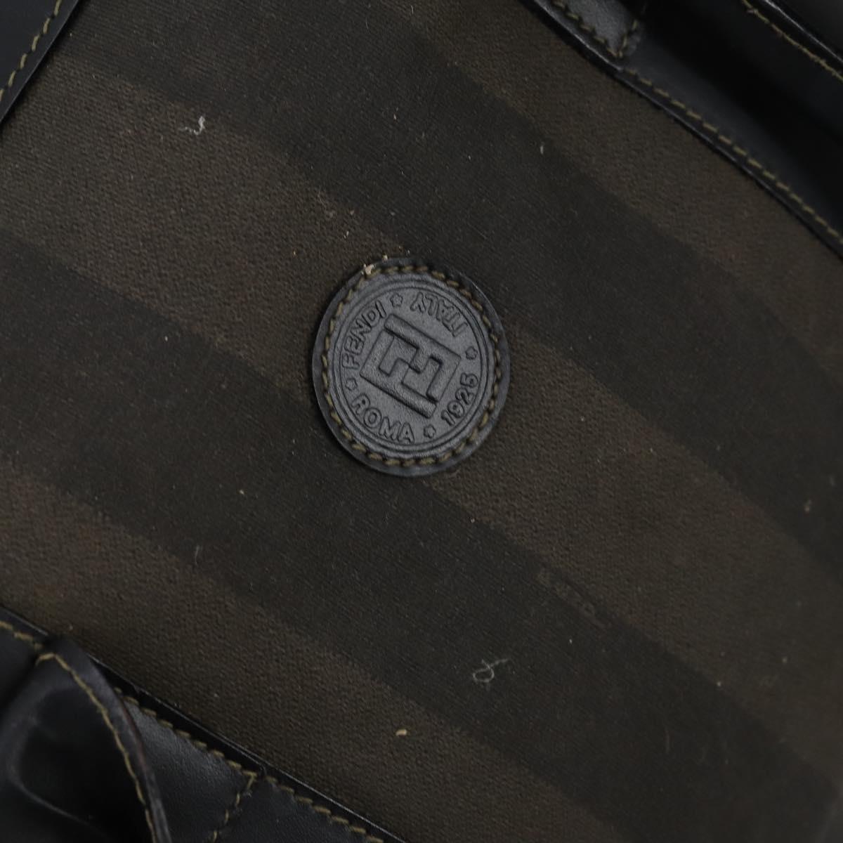 FENDI Pecan Canvas Boston Bag PVC 2way Black Brown gold Auth th6392