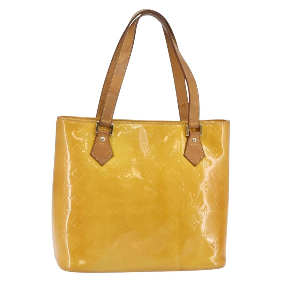 LOUIS VUITTON Monogram Vernis Houston Hand Bag Lime Yellow M91055 LV Auth th6398