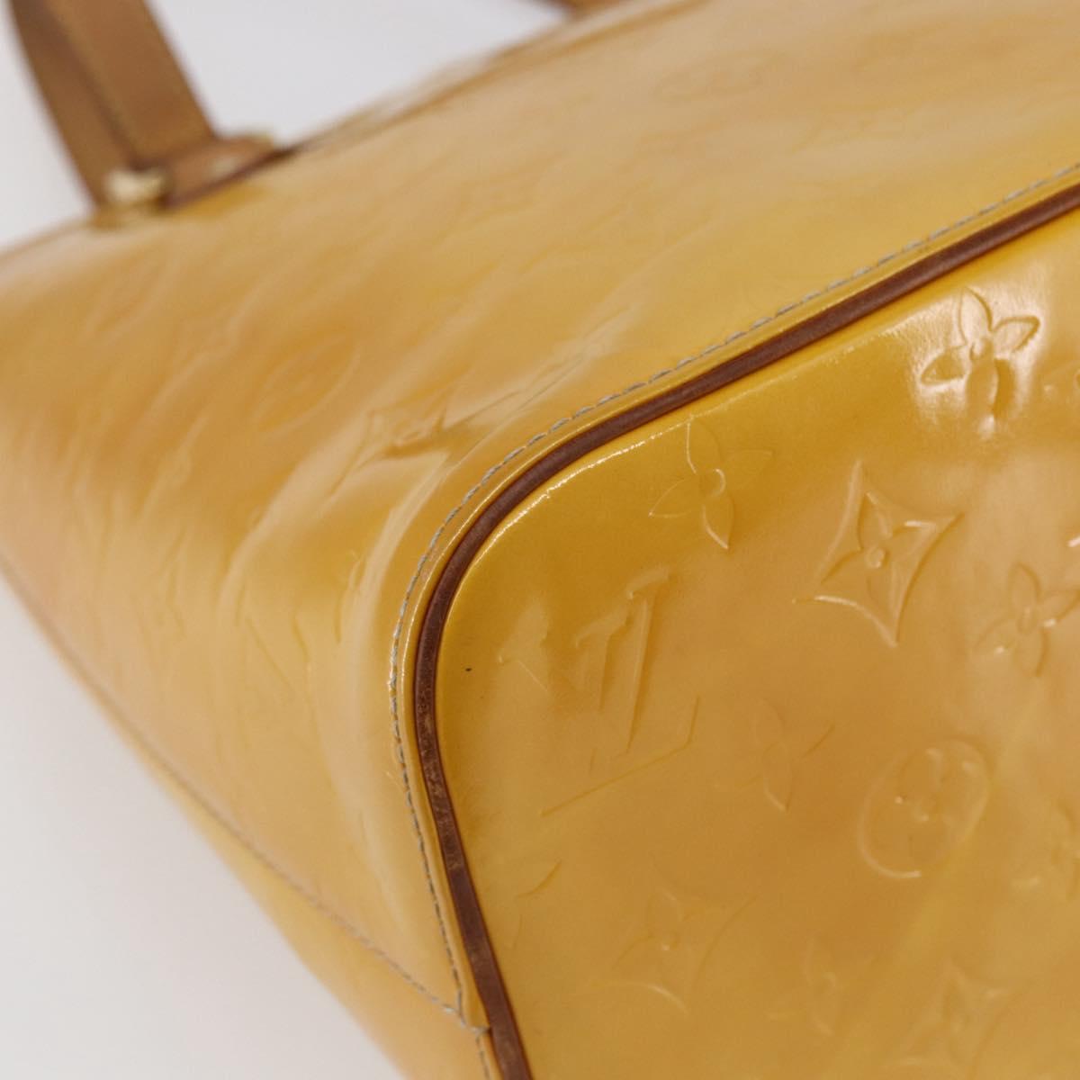 LOUIS VUITTON Monogram Vernis Houston Hand Bag Lime Yellow M91055 LV Auth th6398