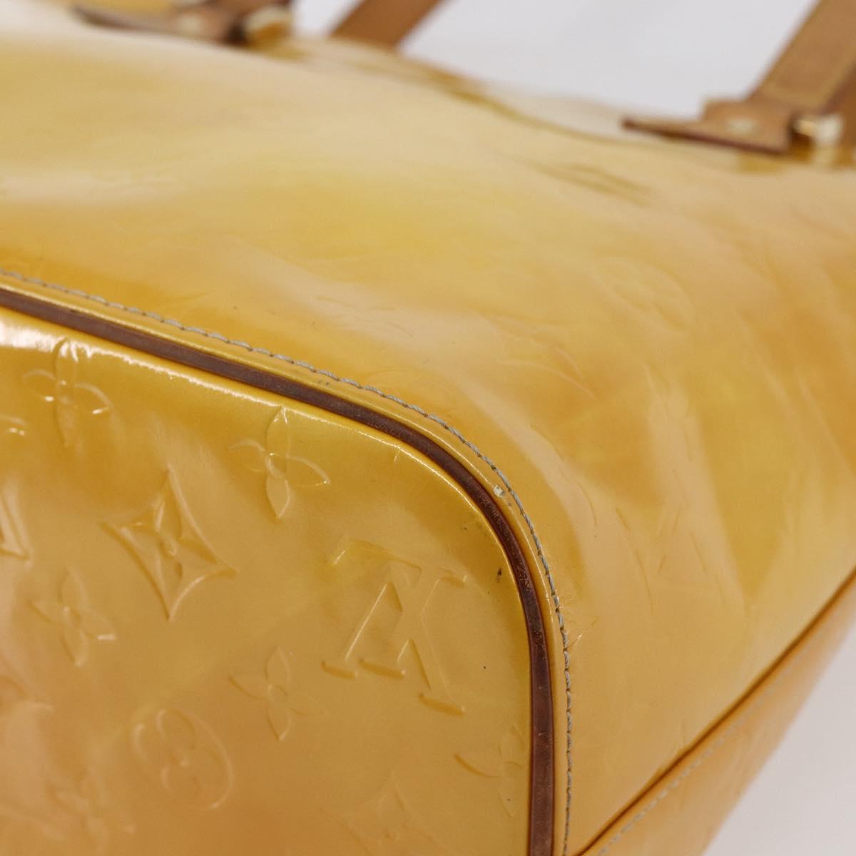 LOUIS VUITTON Monogram Vernis Houston Hand Bag Lime Yellow M91055 LV Auth th6398