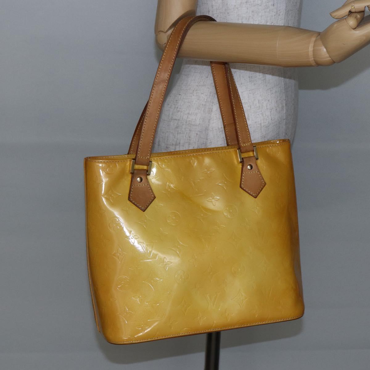 LOUIS VUITTON Monogram Vernis Houston Hand Bag Lime Yellow M91055 LV Auth th6398
