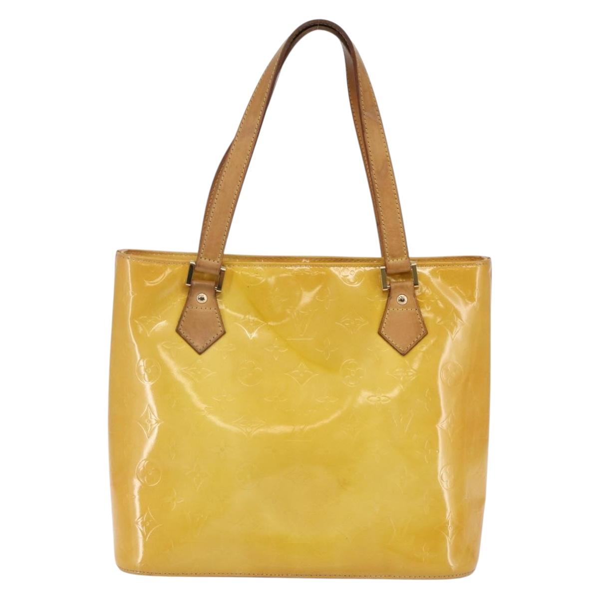 LOUIS VUITTON Monogram Vernis Houston Hand Bag Lime Yellow M91055 LV Auth th6398