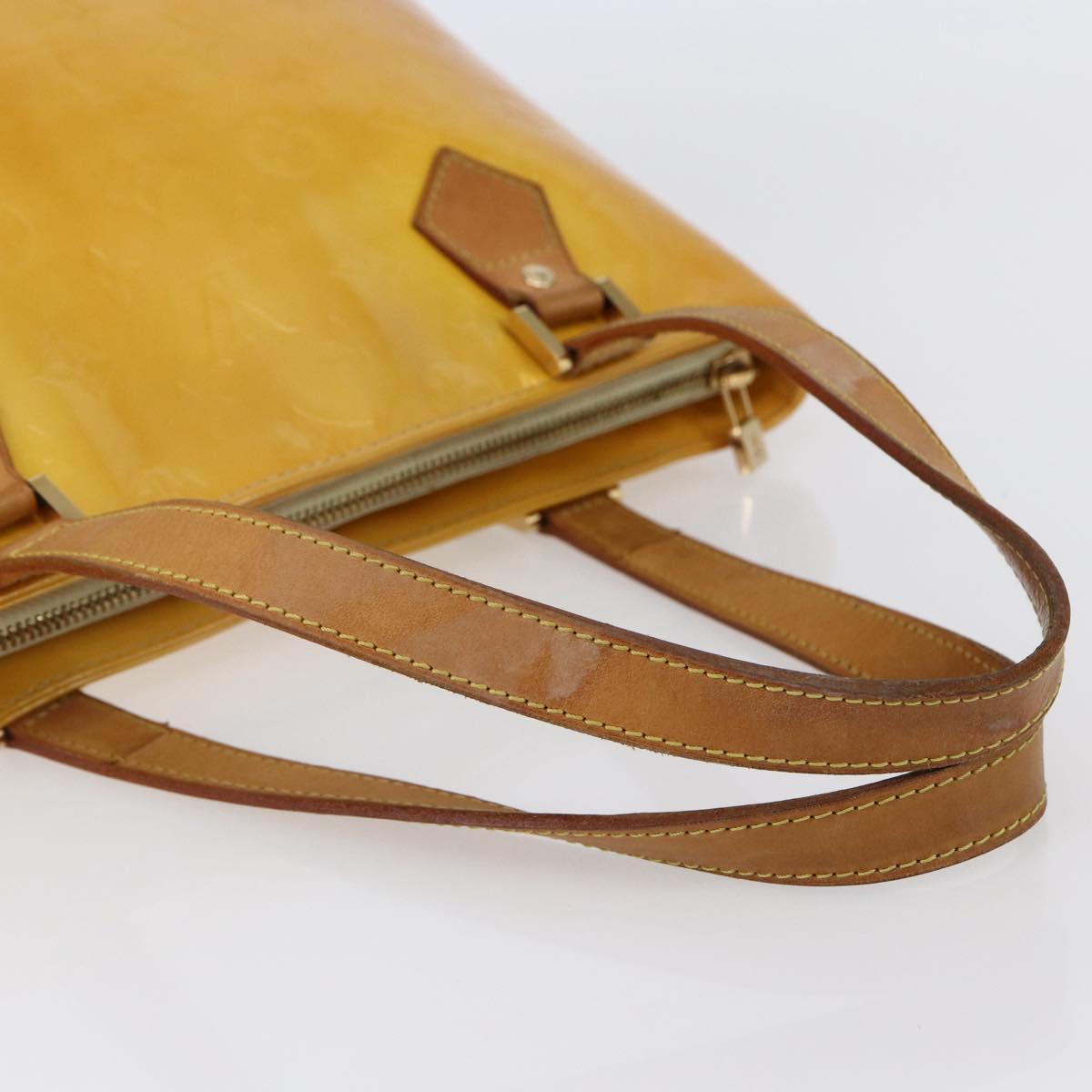 LOUIS VUITTON Monogram Vernis Houston Hand Bag Lime Yellow M91055 LV Auth th6398