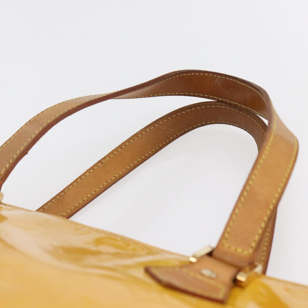 LOUIS VUITTON Monogram Vernis Houston Hand Bag Lime Yellow M91055 LV Auth th6398