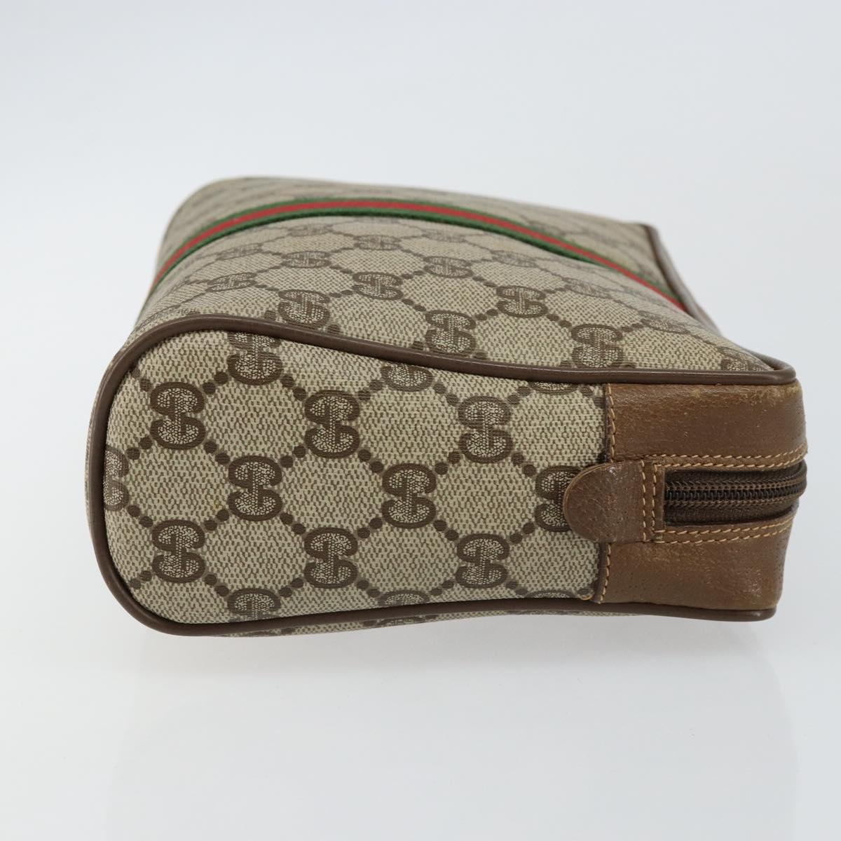 GUCCI GG Canvas Web Sherry Line Clutch Bag PVC Leather Beige Green Auth th6400