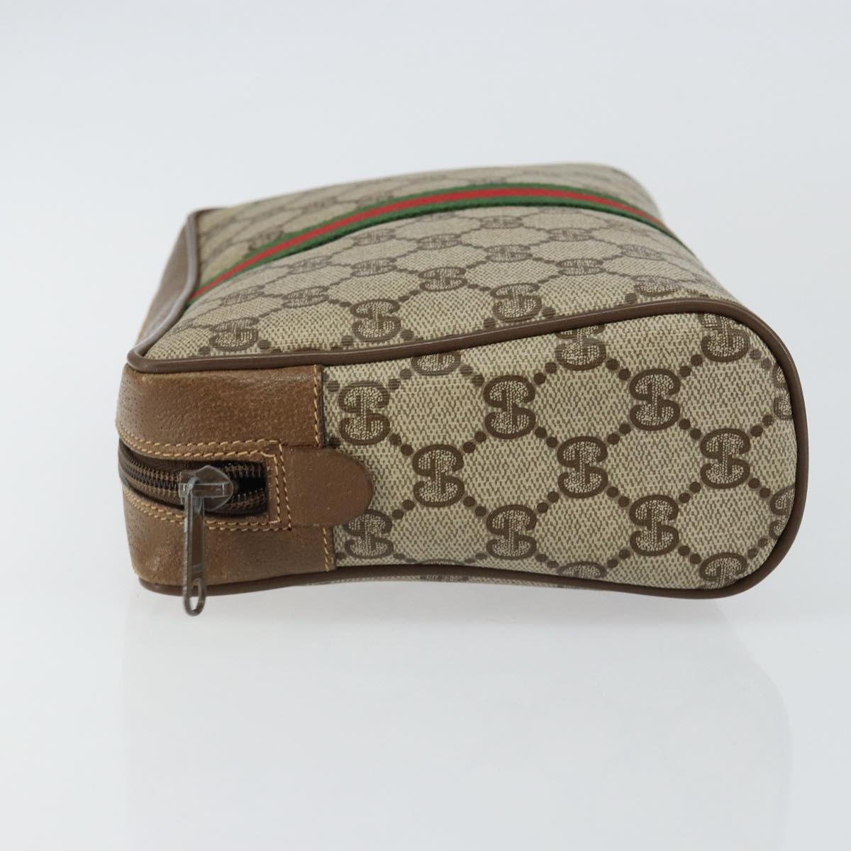 GUCCI GG Canvas Web Sherry Line Clutch Bag PVC Leather Beige Green Auth th6400