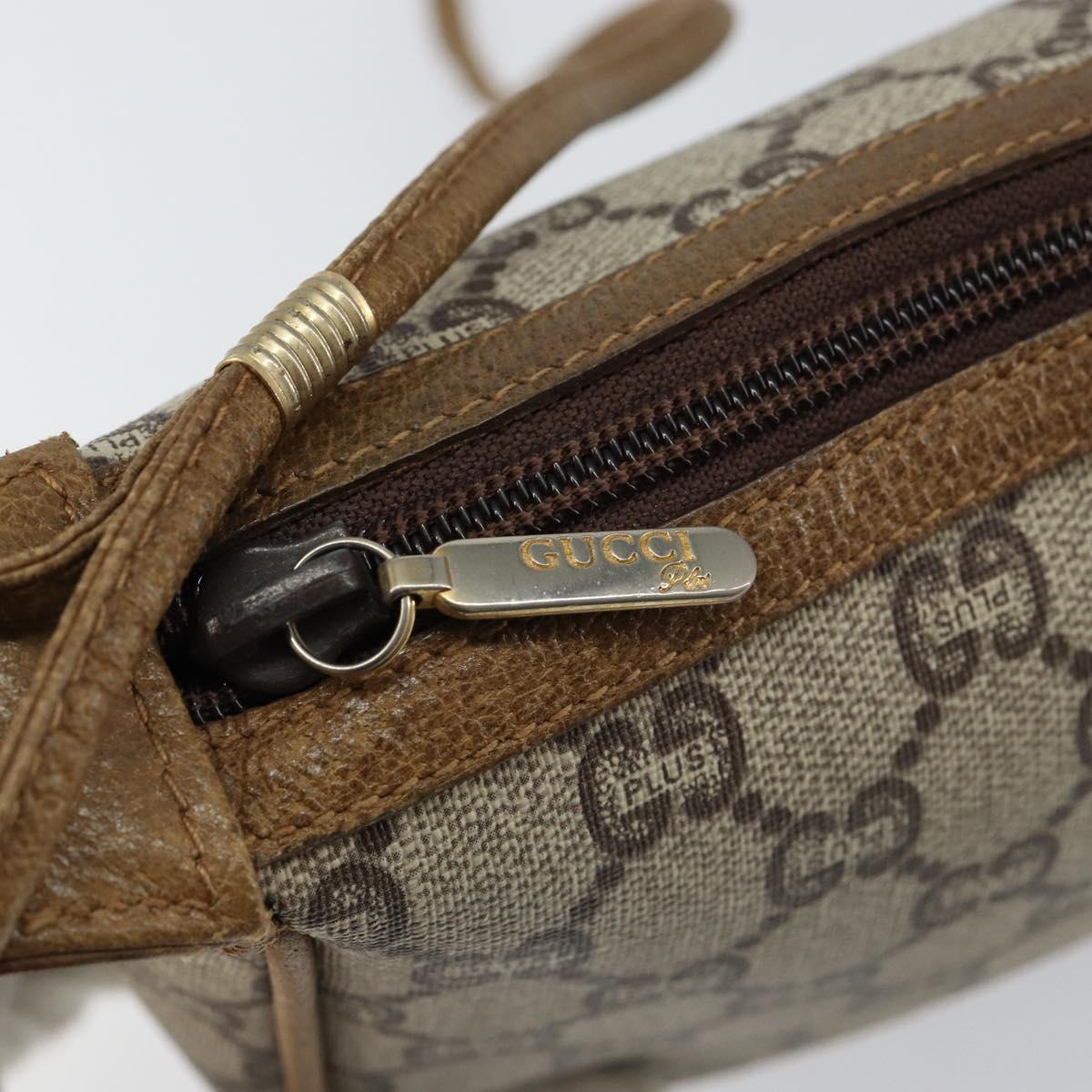 GUCCI GG PLUS Canvas Shoulder Bag PVC Leather Beige Auth th6401