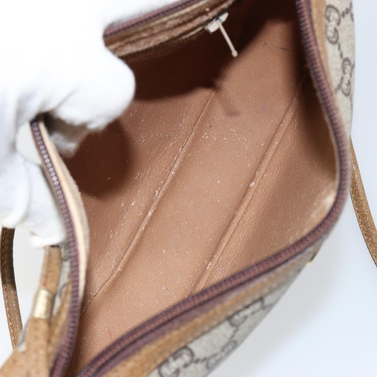 GUCCI GG PLUS Canvas Shoulder Bag PVC Leather Beige Auth th6401