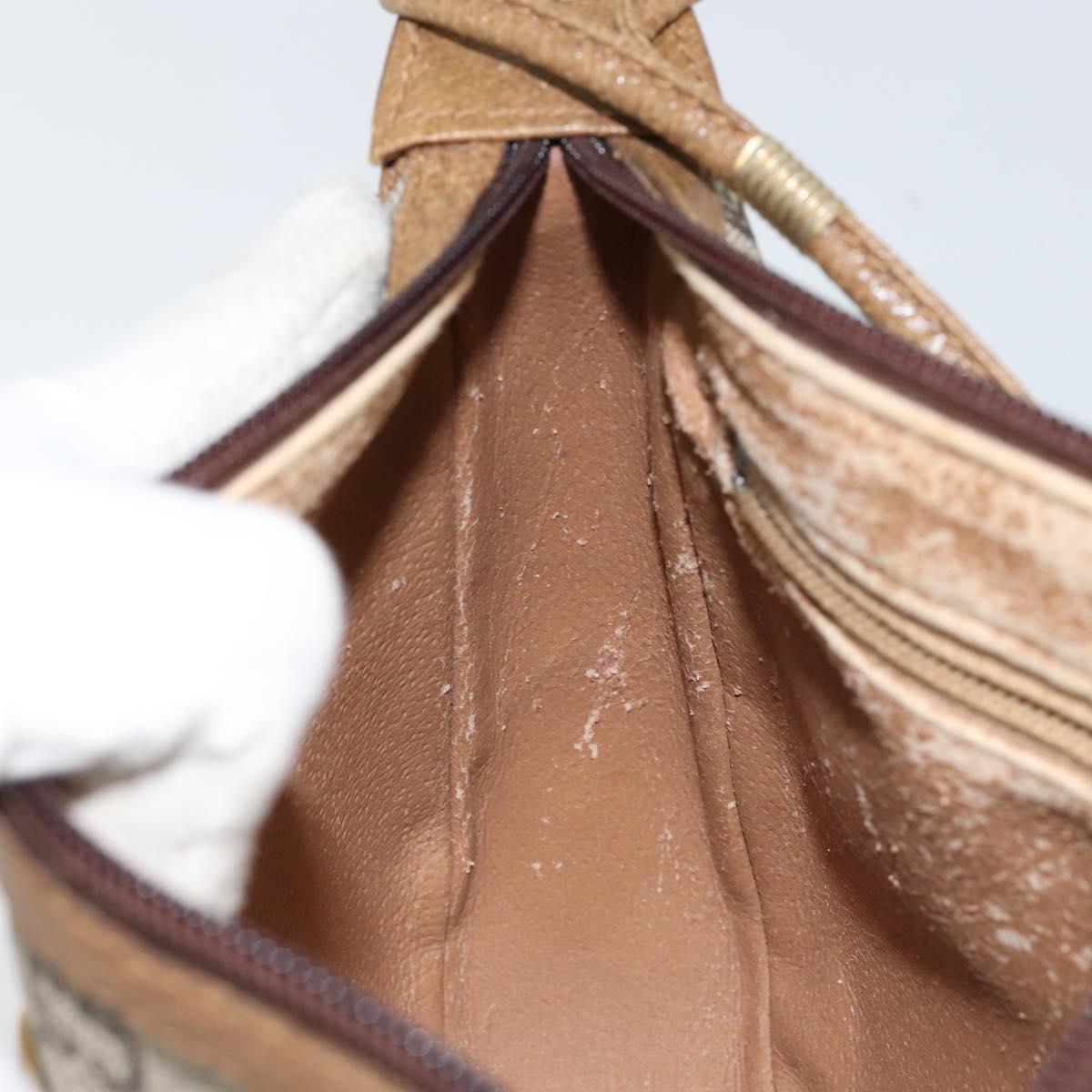 GUCCI GG PLUS Canvas Shoulder Bag PVC Leather Beige Auth th6401