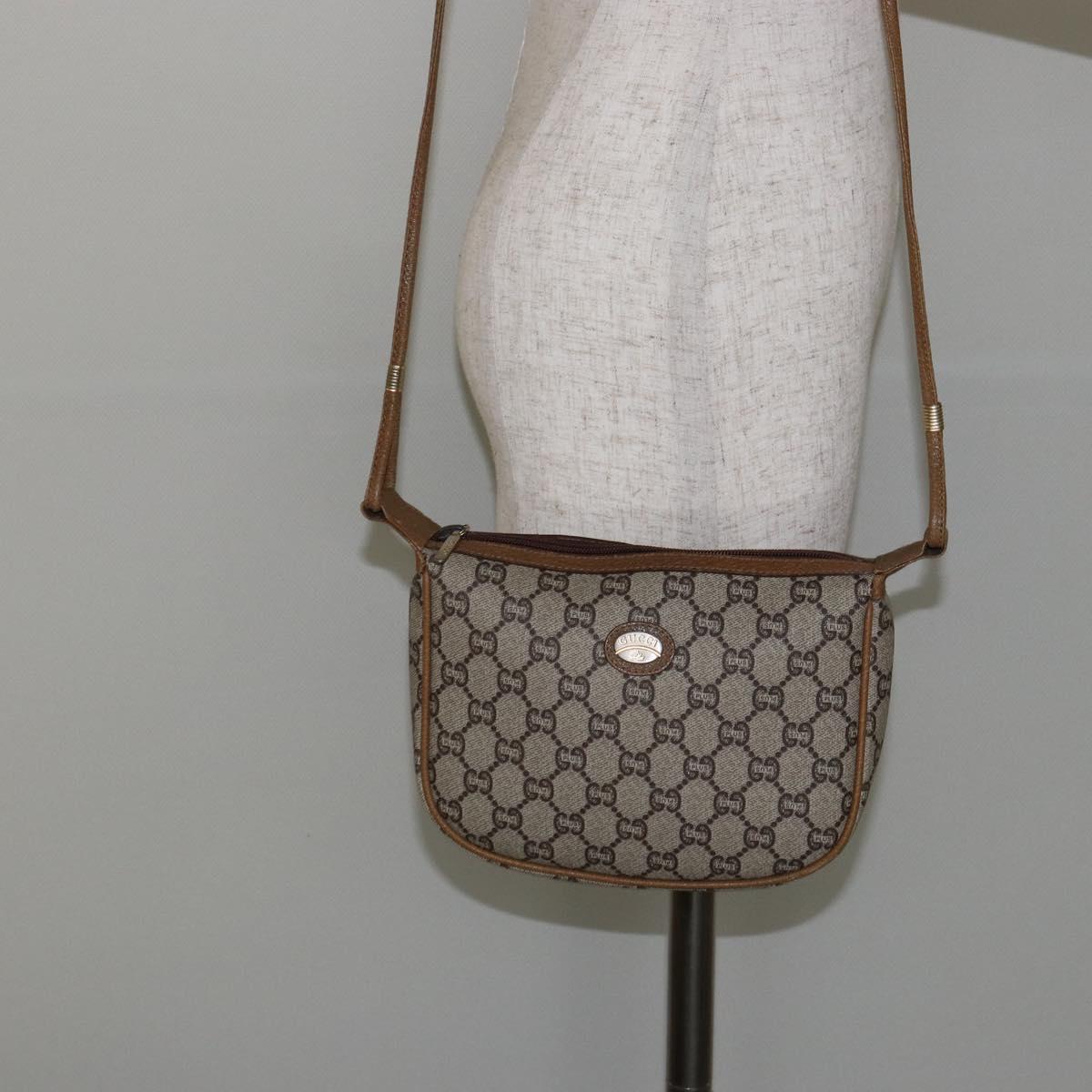 GUCCI GG PLUS Canvas Shoulder Bag PVC Leather Beige Auth th6401