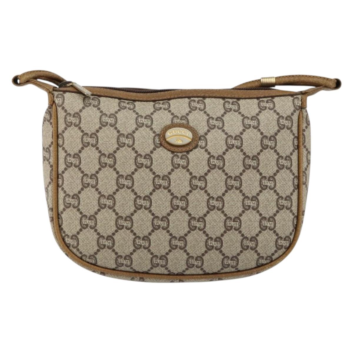 GUCCI GG PLUS Canvas Shoulder Bag PVC Leather Beige Auth th6401