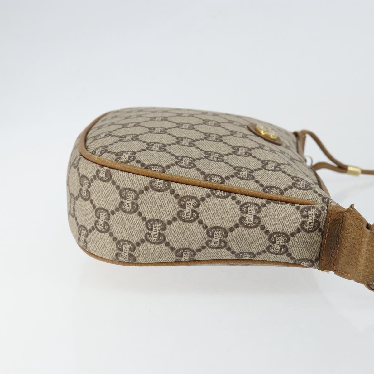 GUCCI GG PLUS Canvas Shoulder Bag PVC Leather Beige Auth th6401