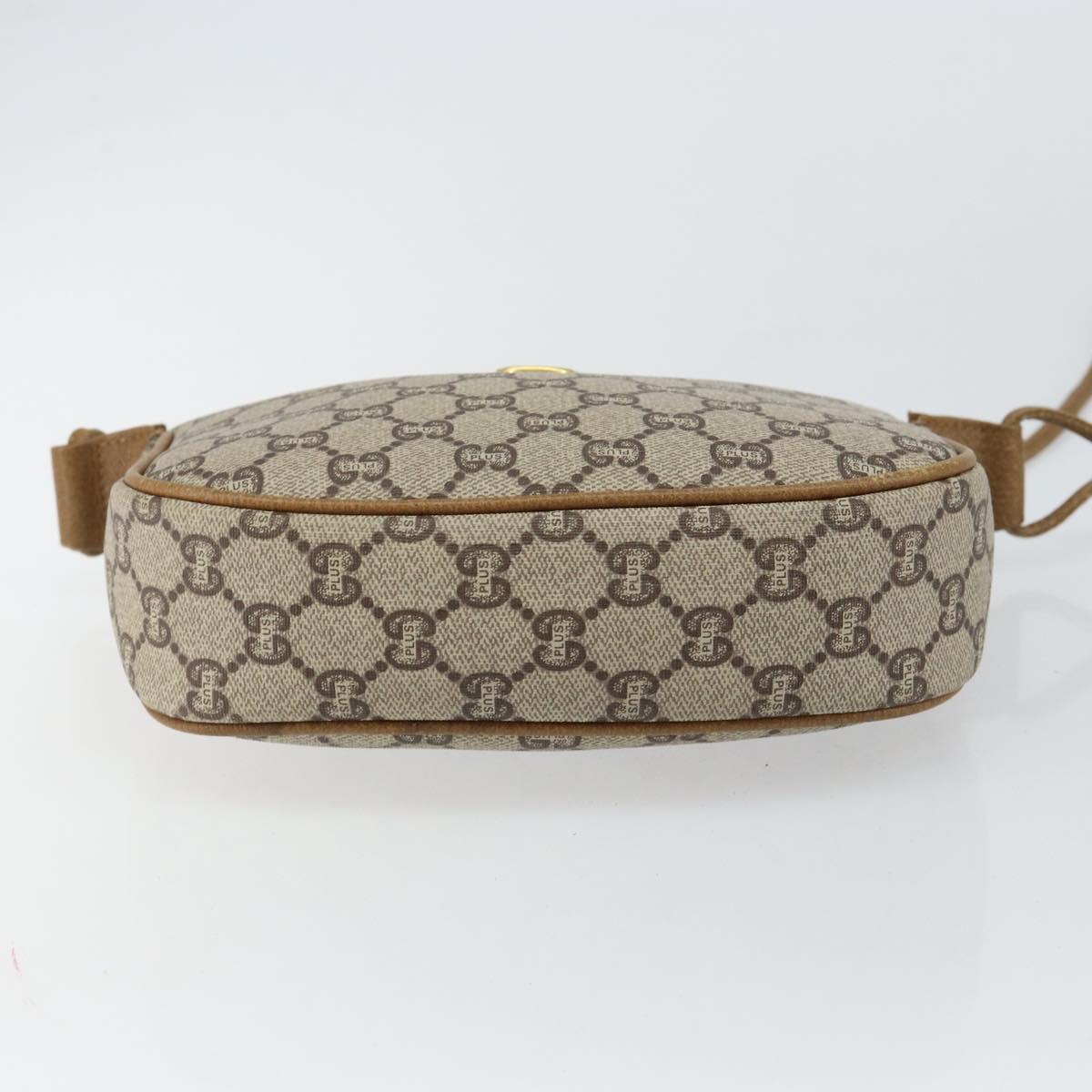 GUCCI GG PLUS Canvas Shoulder Bag PVC Leather Beige Auth th6401