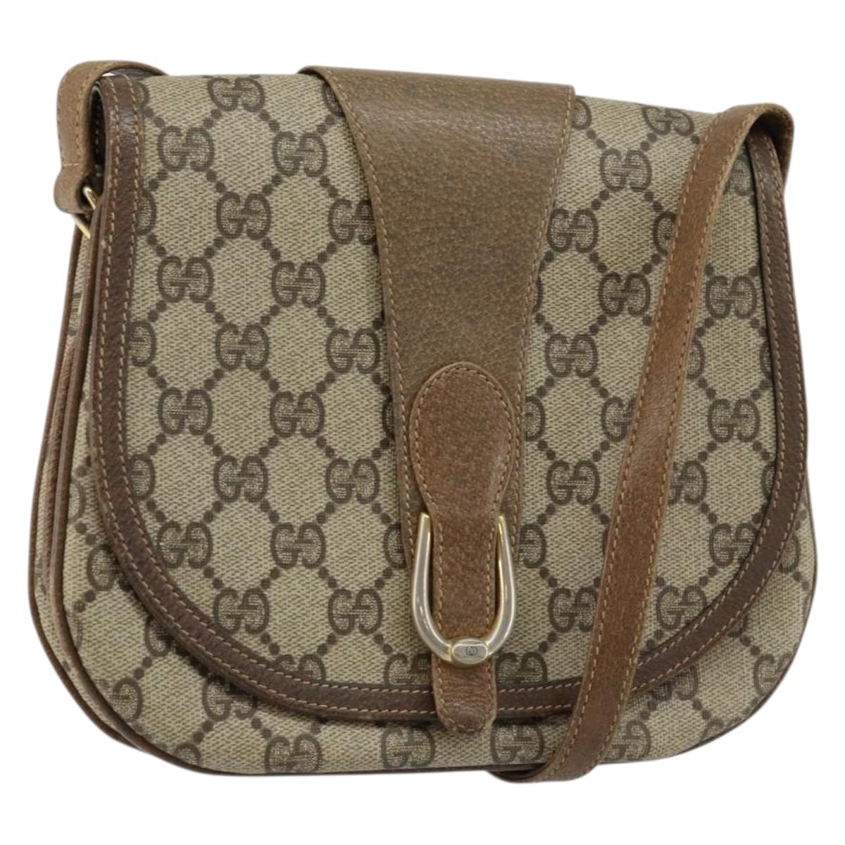 GUCCI GG Canvas Shoulder Bag PVC Leather Beige Auth th6402