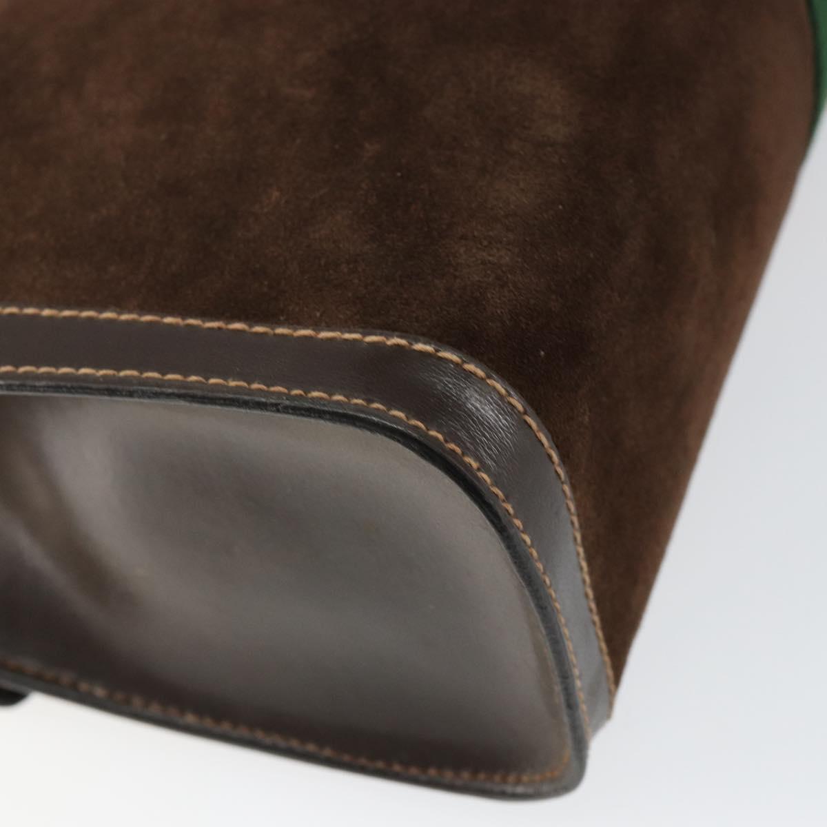 GUCCI Sherry Line Clutch Bag Suede Brown Green Red Auth th6403