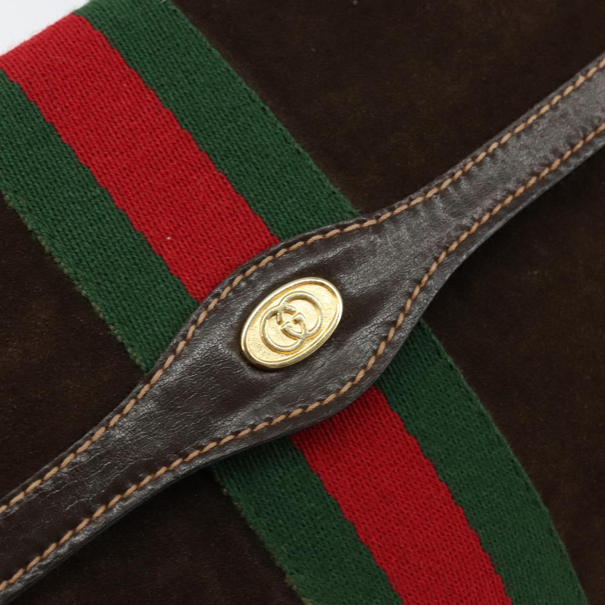 GUCCI Sherry Line Clutch Bag Suede Brown Green Red Auth th6403