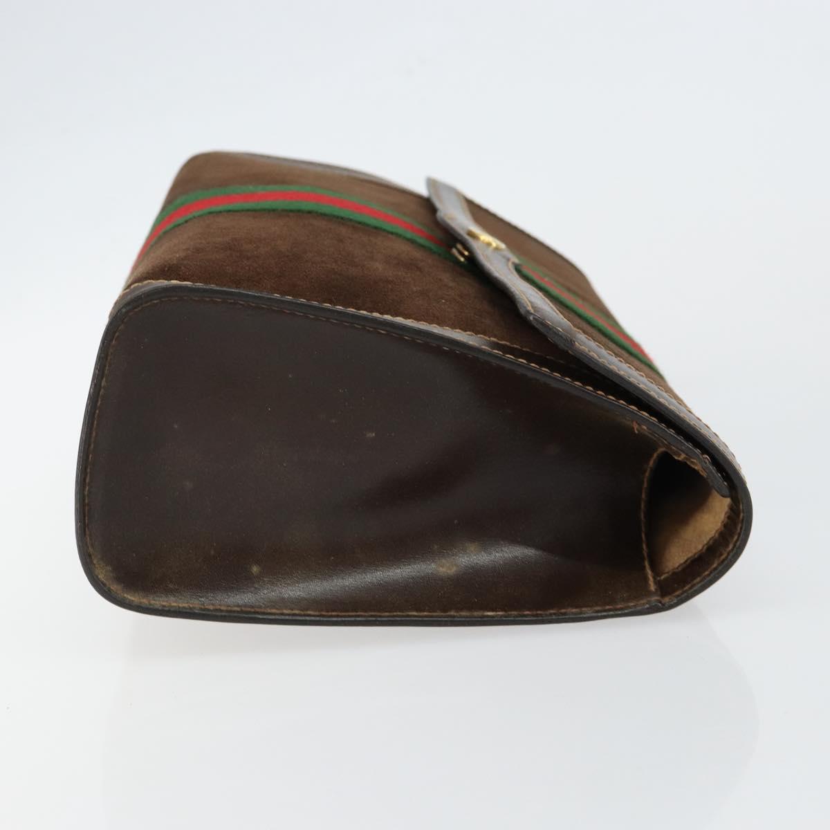 GUCCI Sherry Line Clutch Bag Suede Brown Green Red Auth th6403