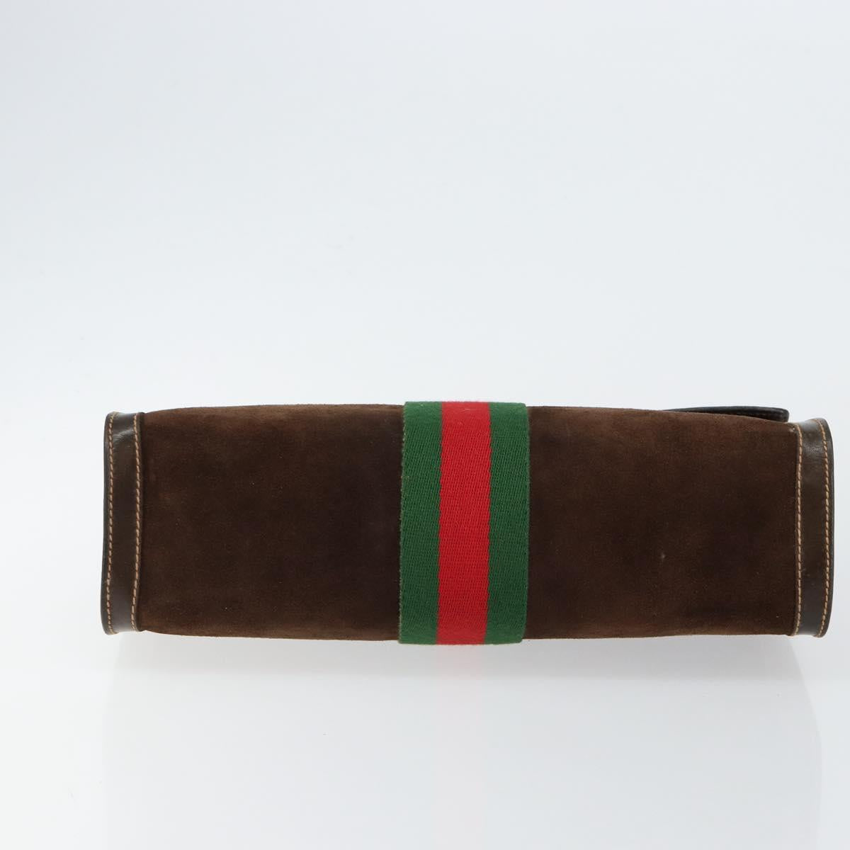 GUCCI Sherry Line Clutch Bag Suede Brown Green Red Auth th6403