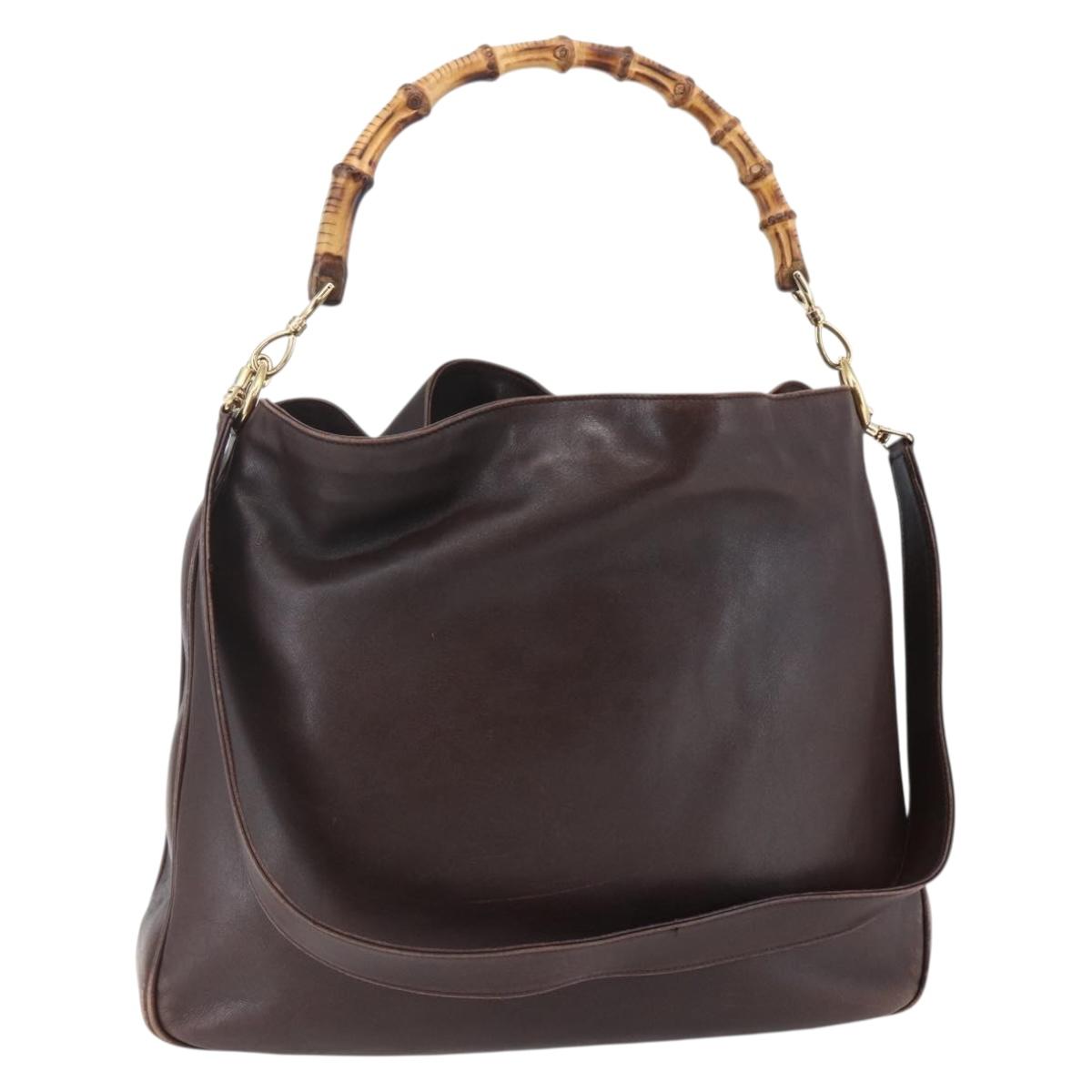 GUCCI Bamboo Shoulder Bag Leather 2way Brown Auth th6404