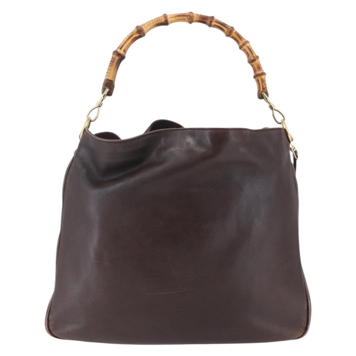 GUCCI Bamboo Shoulder Bag Leather 2way Brown Auth th6404