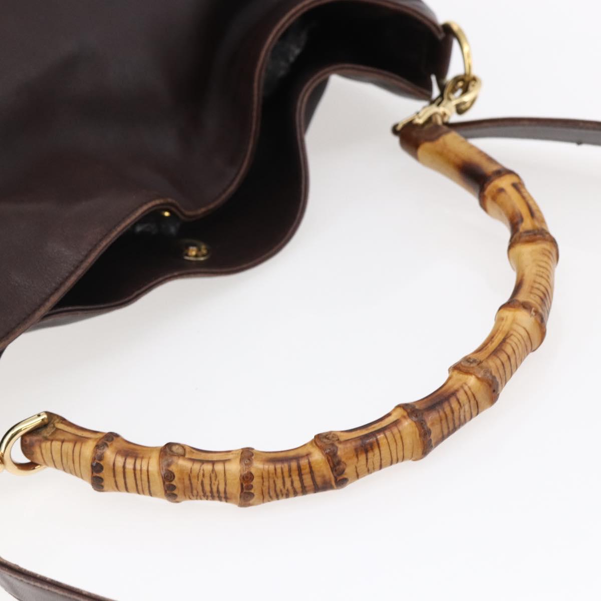 GUCCI Bamboo Shoulder Bag Leather 2way Brown Auth th6404