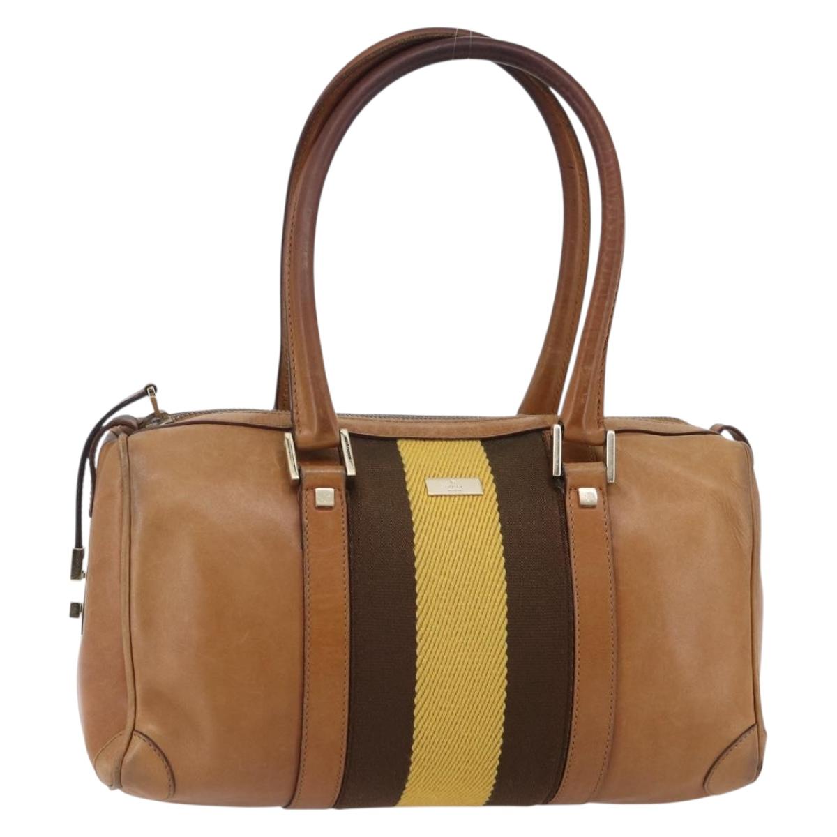 GUCCI Sherry Line Boston Bag Leather Beige Yellow Auth th6406