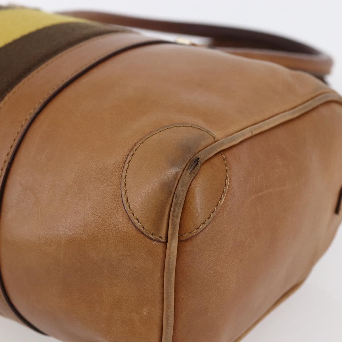 GUCCI Sherry Line Boston Bag Leather Beige Yellow Auth th6406
